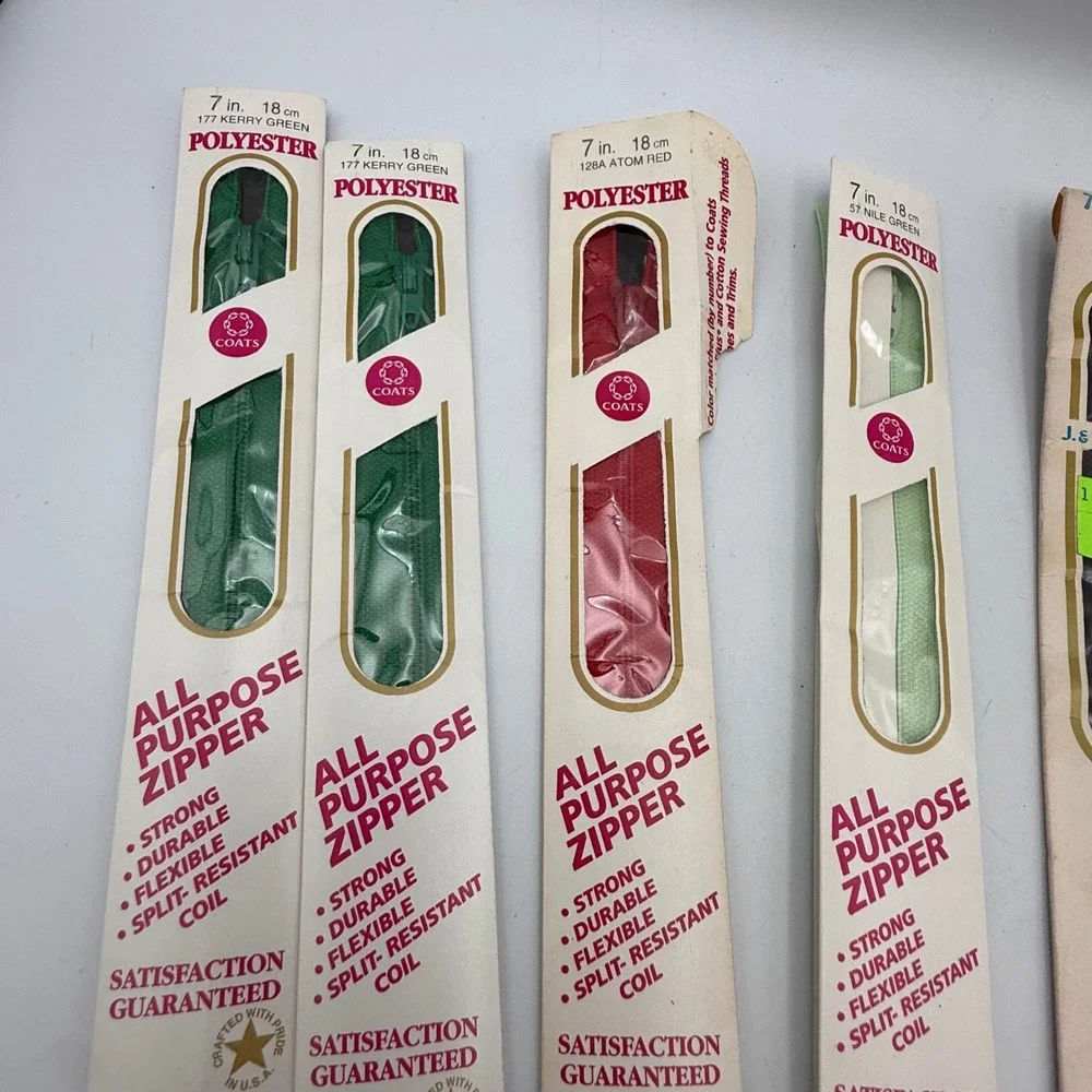Vintage Coats & Clark Zippers Lot of 8 Mixed Colors Sizes 7 16 18 Inch Metal